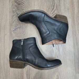 Lucky Brand Black Leather Side Zip Ankle Booties Women's Size‎ 8.5M